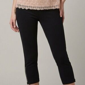 cleo Black Fitted Ankle 3/4 Pants Leggings with Rhinestione Zipper Detail